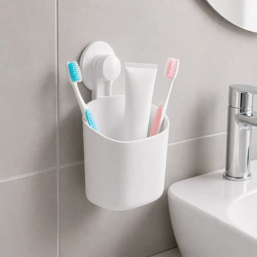 Suporte Porta Escovas Autoadesivo Vertical Dello Branco