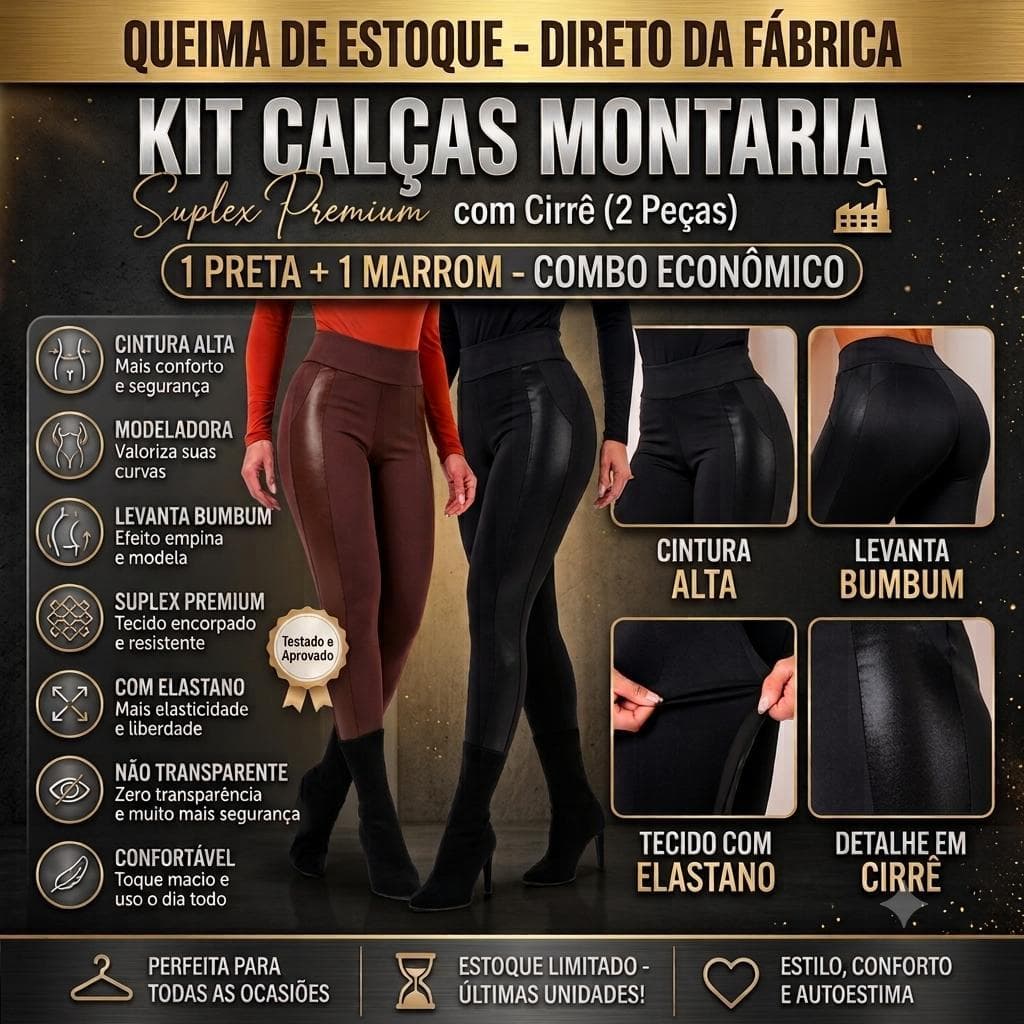 Kit 2 Calça Montaria Com Detalhe No Cirre Preto e Marrom - Conforto e Estilo