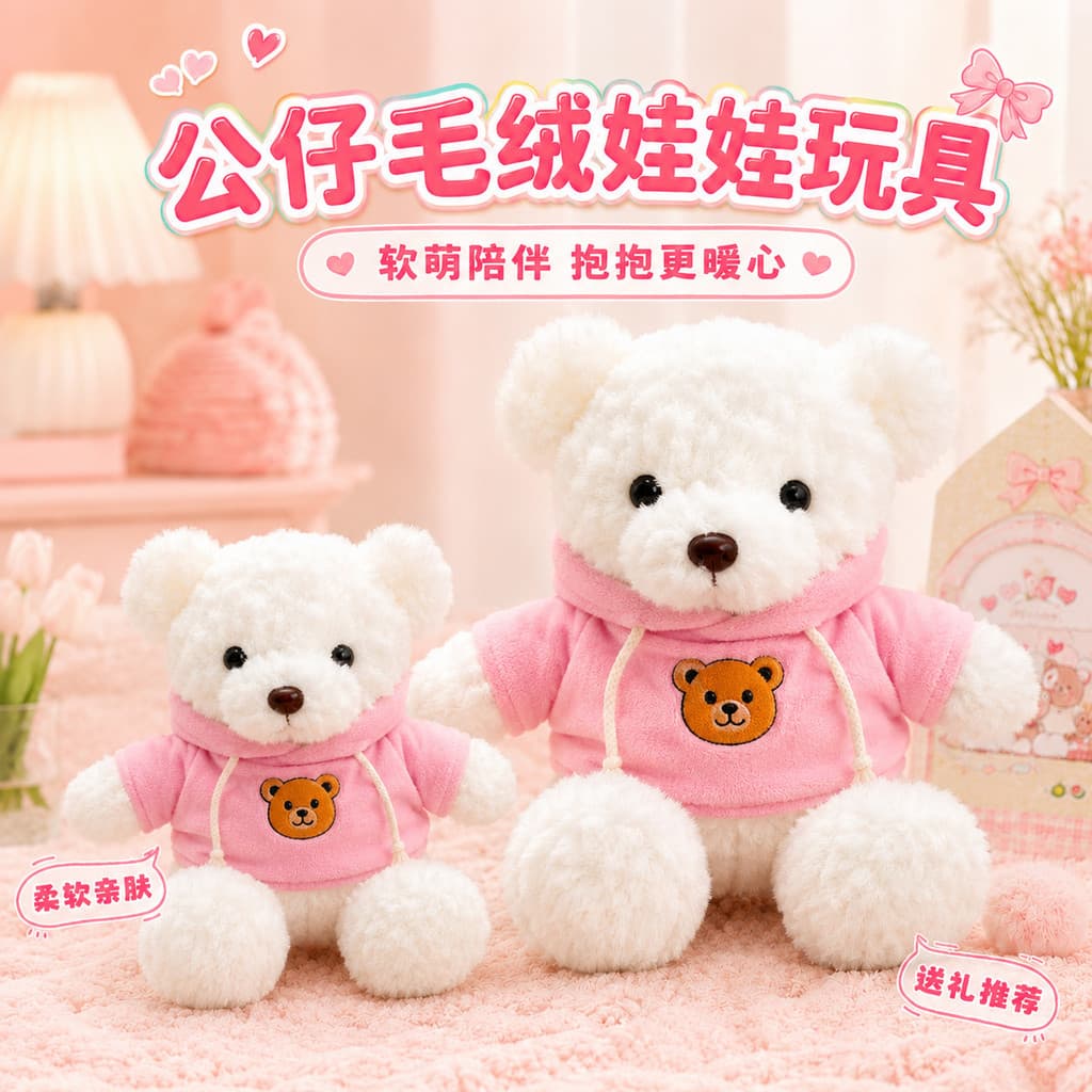 [Estoque pronto] Suéter Urso Boneca Bonito Vestir Urso de Pelúcia Boneca Presente de Aniversário Menina Brinquedo de Pel