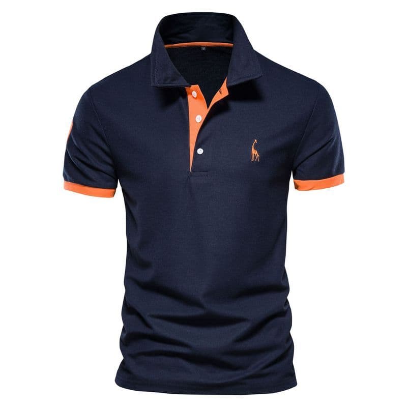 Camisa Polo Masculina Bordado Veado Tecido Malha Manga Curta Gola Polo Casual Trabalho