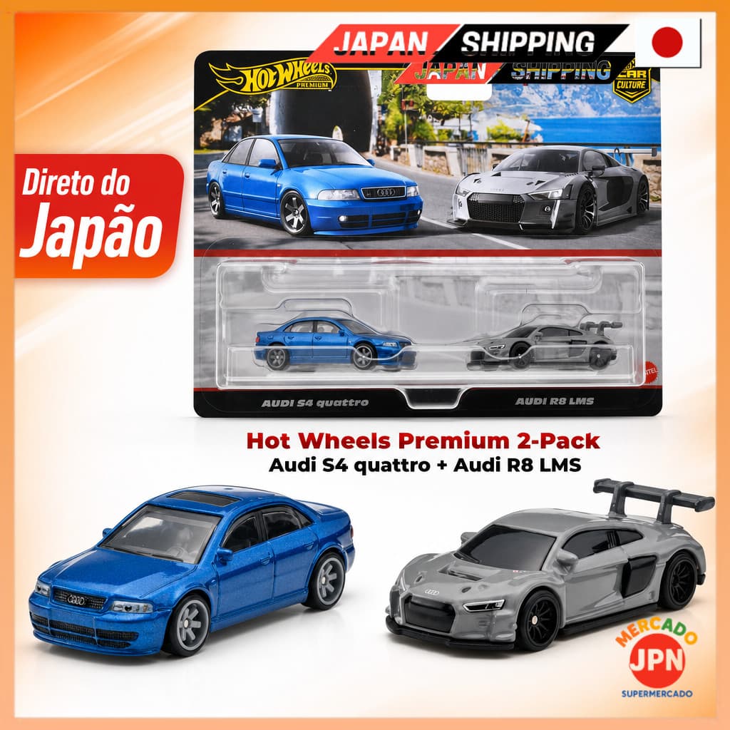 Hot Wheels Premium 2-Pack Audi S4 Quattro/Audi R8 LMS Carrinhos Miniatura, suitabl Direct from JAPAN