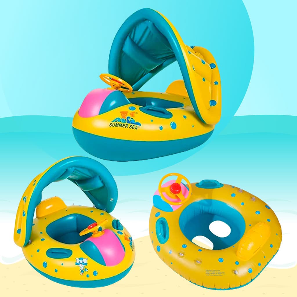 Boia inflável para Bebês com Proteção Solar Infantil Resistente Crianças Praia Piscina Bote Buzina