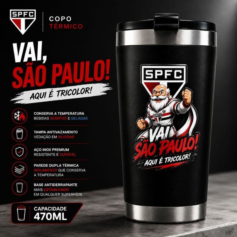 Copo Térmico Torcidas 470ml Aço Inox Parede Dupla Tampa Antivazamento Personalizado Premium
