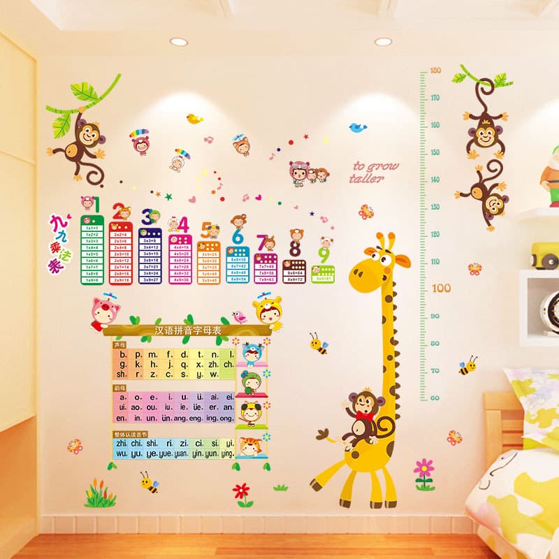 Desenhos animados dos desenhos animados do bebê medição altura adesivos adesivos de parede quarto das crianças educação