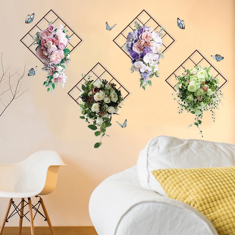 Simulação criativa 3D Planta verde porta-retratos adesivos de parede quarto sala de estar decoração capa de parede adesi