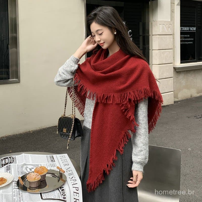 Cachenê Triangular Franjado - Xale Feminino