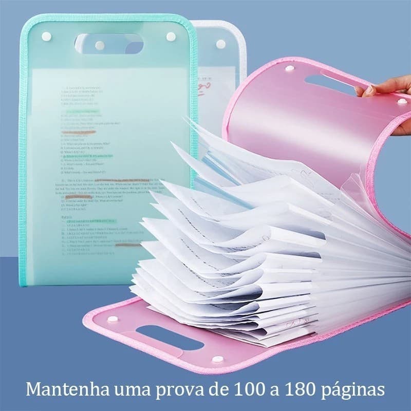 Pasta dobrável A4 com 12 divisórias para armazenamento de provas de alunos