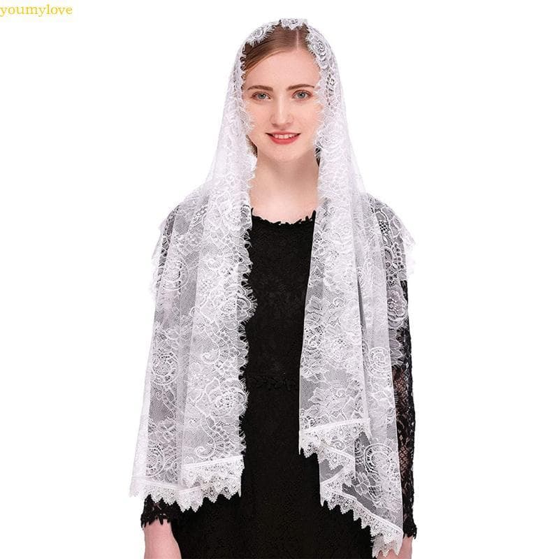 youmylove Véu Capela Igreja Católica Mantilla Renda Para Lenço Cobertura Cabeça Noivas
