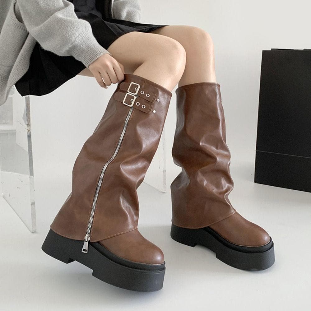 Botas Femininas De Motociclista , Novo Design Plataforma Altas Até O Joelho , De Tubo Longo Gladiador Estilo Rua