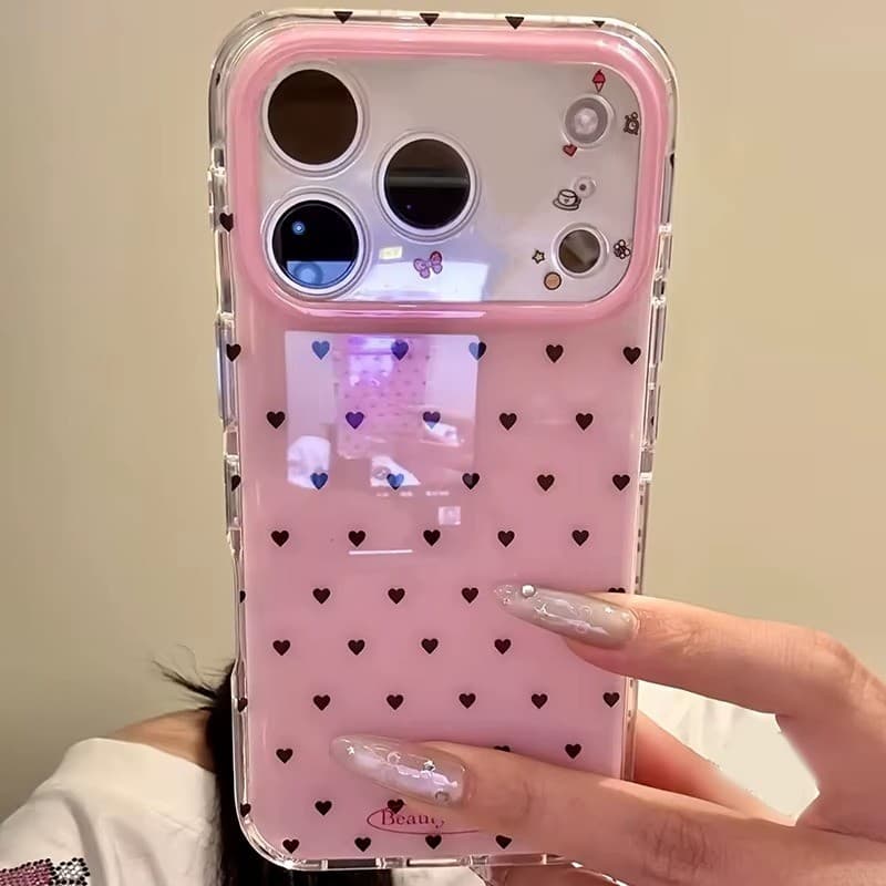 Estampa HD Não Desbota Capa Capinha Para iPhone 16 15 14 Plus 13 11 12 17 Pro Max XR Normal Corações Rosa