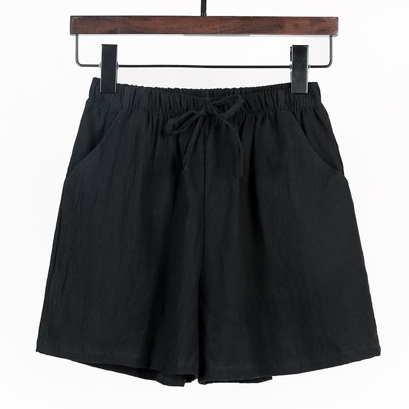 Shorts de linho de algodão feminino verão a linha exterior usar calças de perna larga tamanho grande esportes calças de