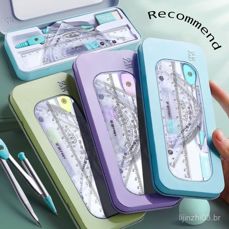 Conjunto de compasso e régua OJCV de 7 peças, elegante e prático, é uma ferramenta de desenho simples para estudantes, v