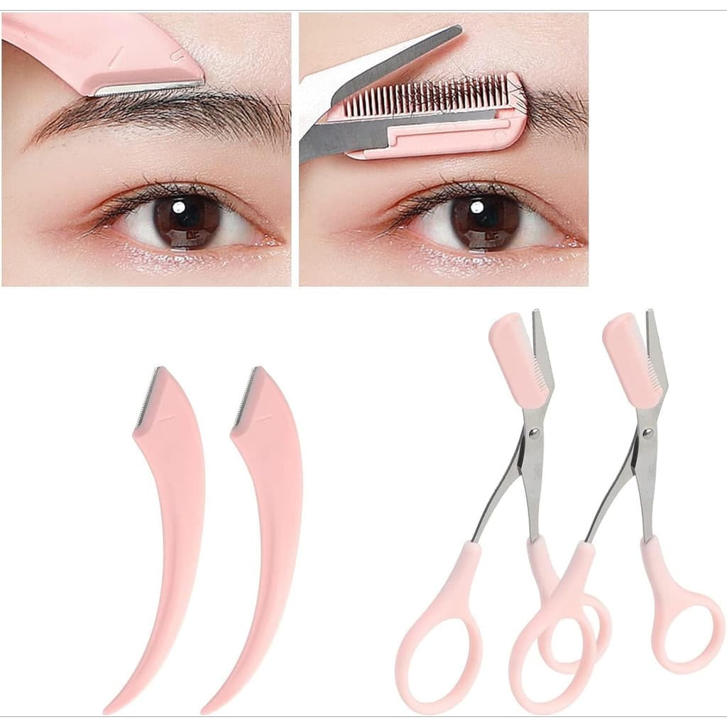 Tesoura Aparadora De Sobrancelha Com Pente , Navalha De Aço Inoxidável , Ferramenta De Remoção De Pelos Faciais , Kit De
