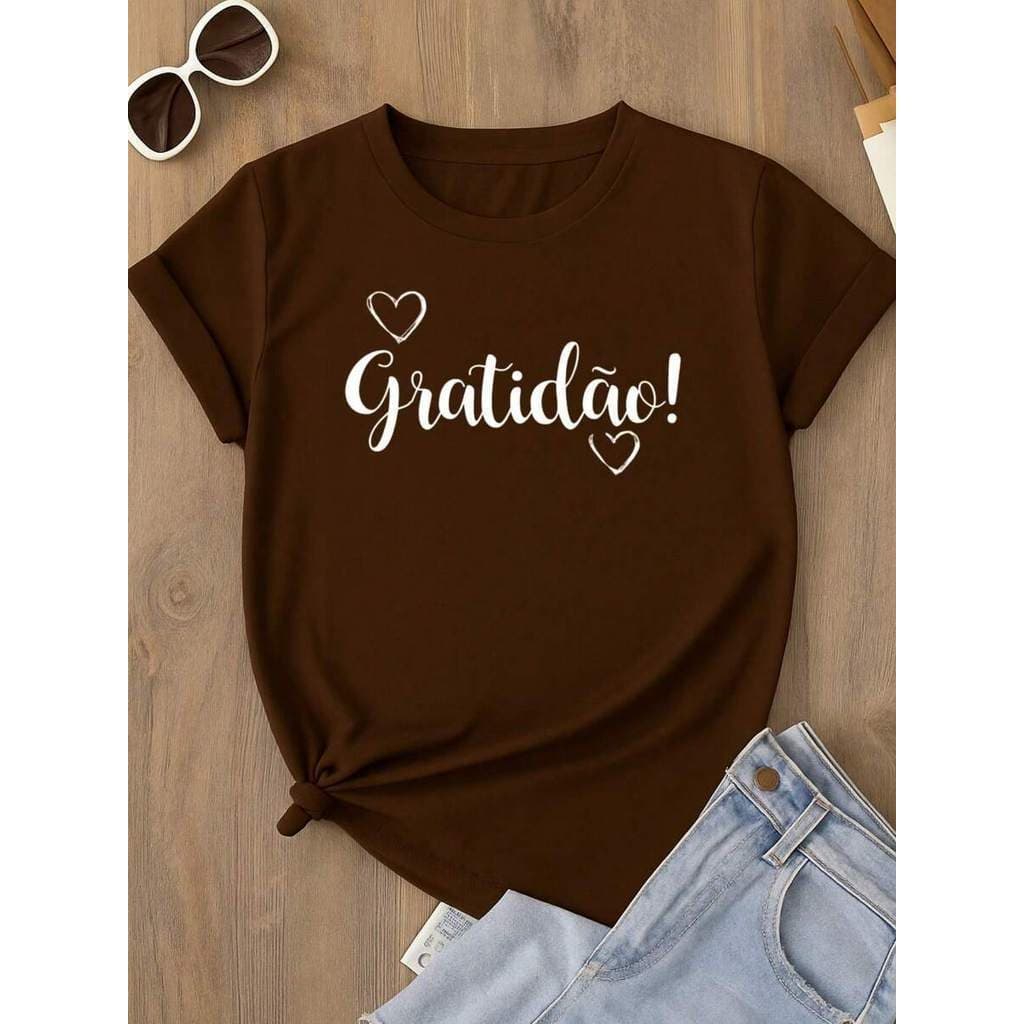 Camiseta Gratidão Camisa Feminina Frase Tshirt 100% Algodão Premium Várias Cores