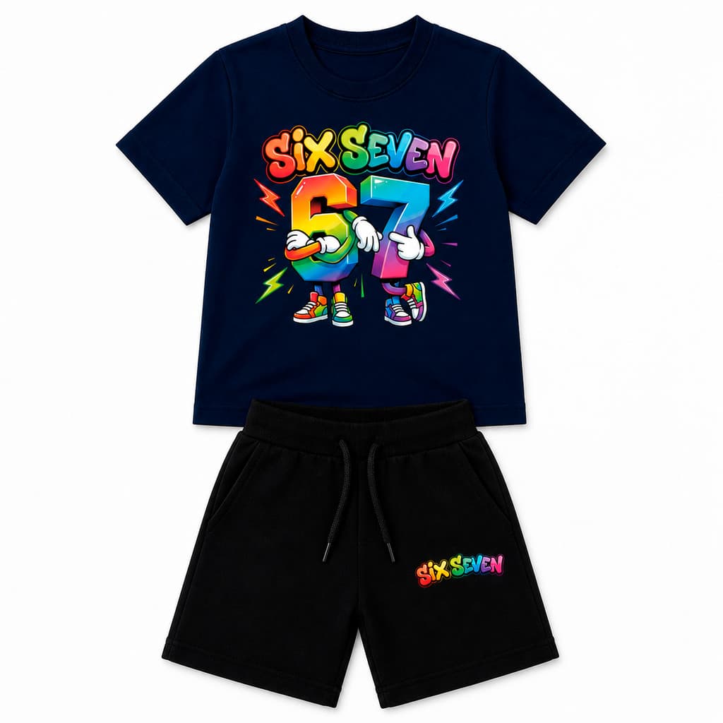 Conjunto Six Seven Camisa Bermuda Masculino infantil Kit Conjunto Masculino infantil Bermuda + Camisa Kids
