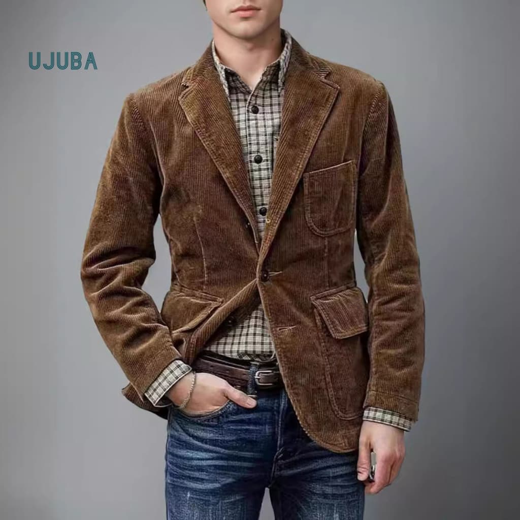 Personal Style Suit Coat Men Retro Corduroy for Women Long Sleeve Single Breasted Blazer Jacket with Pockets Loose Fit B