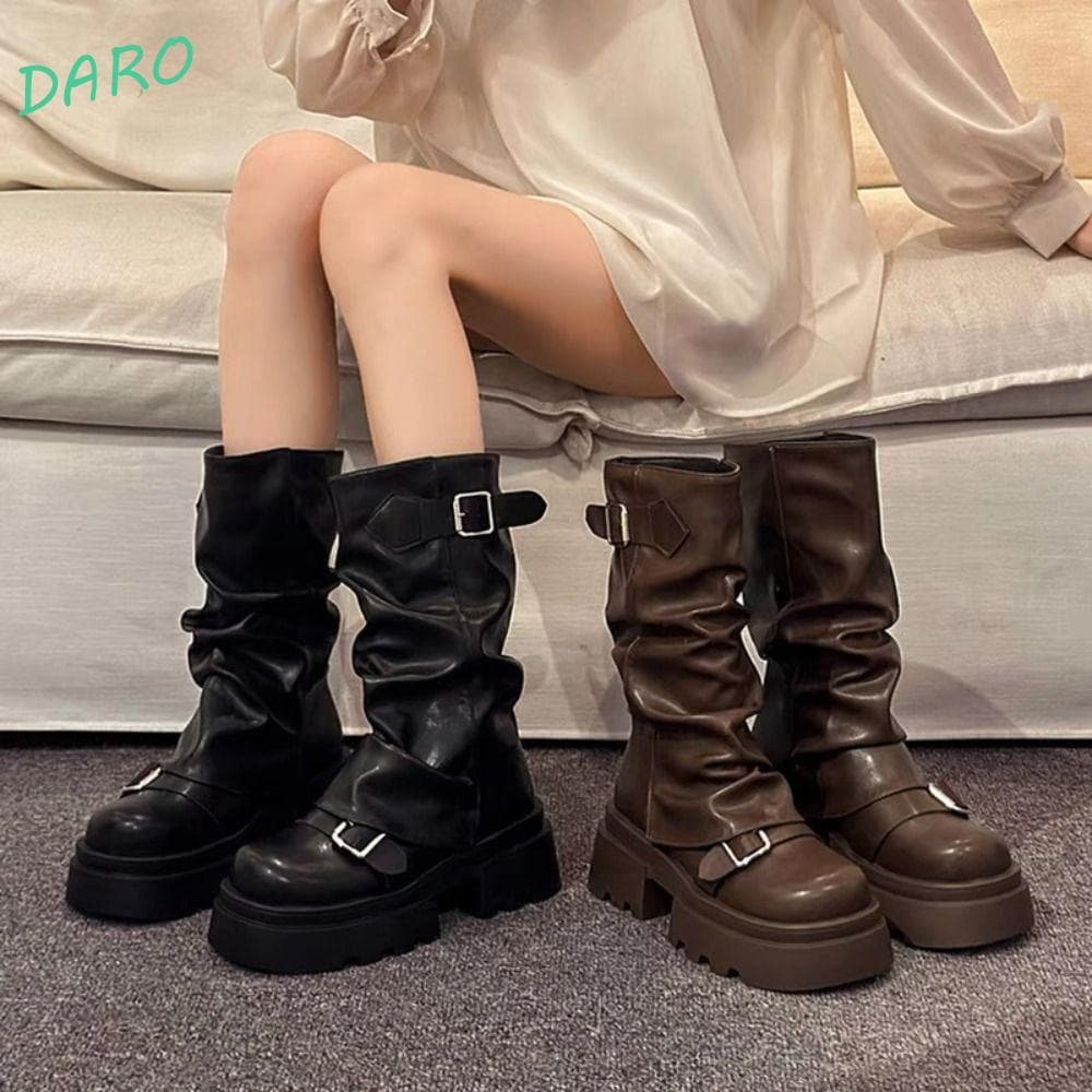 DARO Botas Femininas Até O Joelho , Plataforma Com Novo Design , De Motociclista , Estilo Rua Y2K Punk Cano Médio