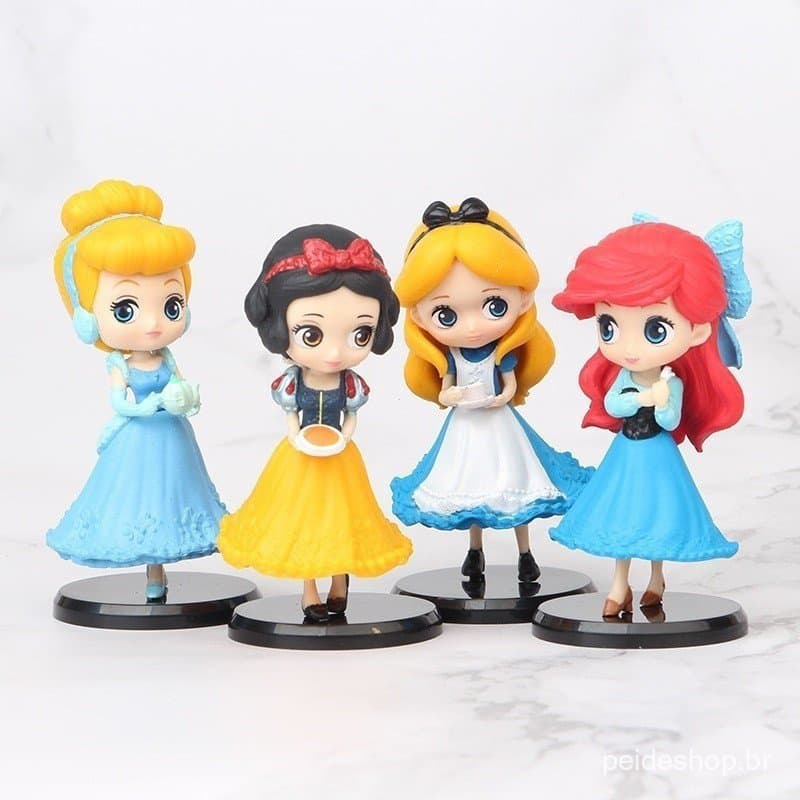 4 Pcs/Set 8cm Princesa Pequena Sereia Ariel Branca de Neve Alice Cinderela Versão Q Decoração de Bolo PVC Ação Personage