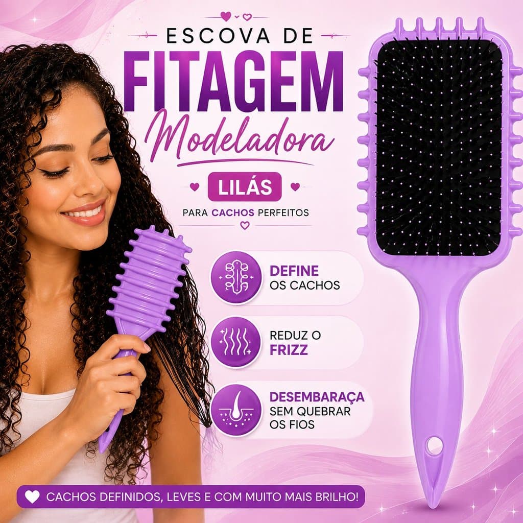 Escova de Fitagem Lilás Cuidados com os Cabelos Fitagem em Casa Define Cachos Anti Frizz