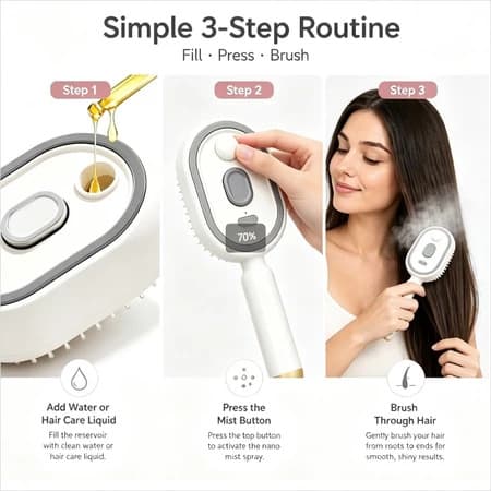 Escova De Cabelo Elétrica A Vapor 3 Em 1 , Alisador Recarregável Com Spray De Névoa , Almofada Desembaraçadora Pente BOA