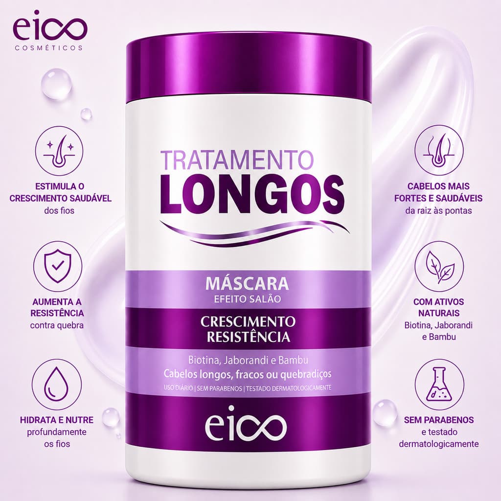 Máscara de Hidratação EICO Longos 1kg Máscara de Cabelo Crescimento Capilar EICO Creme de Hidratação Cabelo EICO