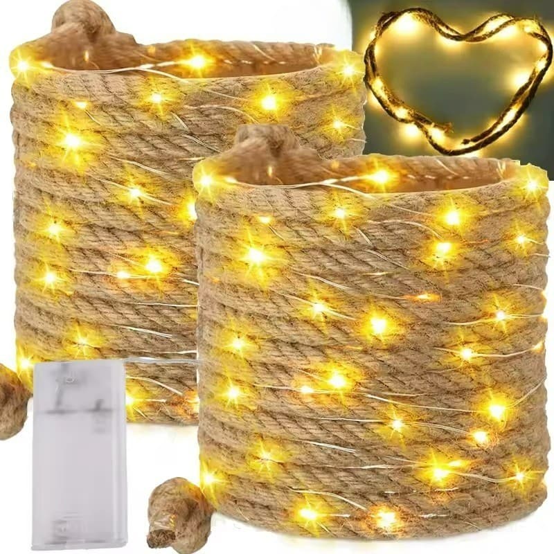 2-1Pc 1.8M Corda De Cânhamo LED String Light-Decoração De Jardim-Lâmpada De Fada De Fio De Cobre-Luz De Pátio Externo-Pa