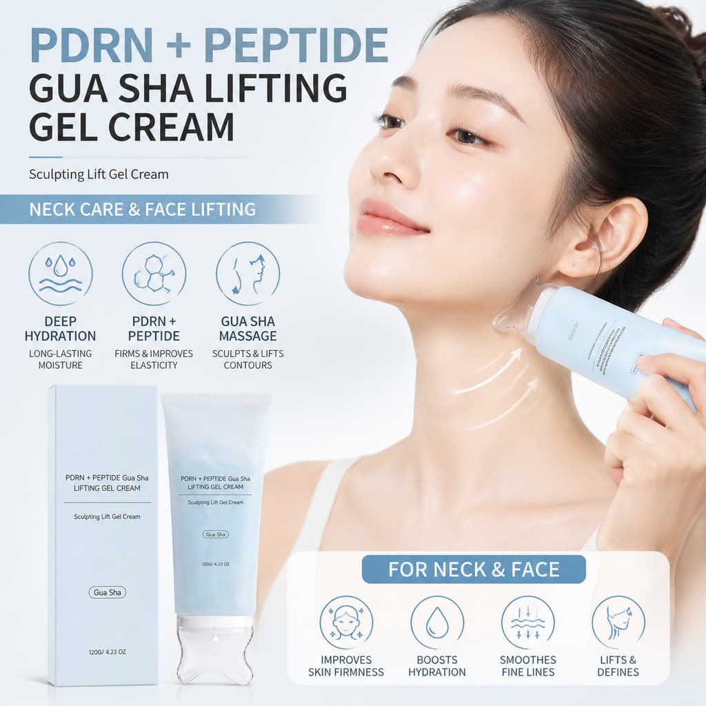 Creme Gel Lifting De Pescoço 120g-Peptídeo PDRN E Aplicador Gua Sha Para Firmeza Hidratação