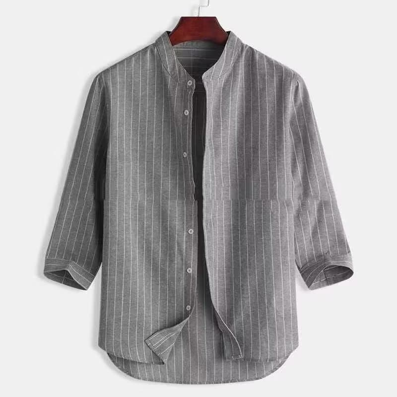 Juventude camisas populares All-Match na moda masculina outono mangas de três quartos simples estilo solto na moda liter