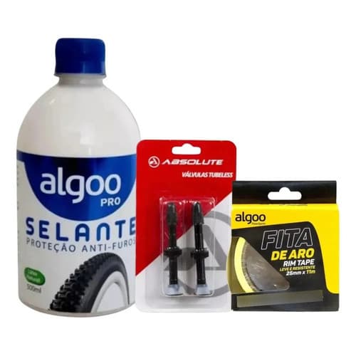 Kit Tubeless Algoo Selante Fita Bicos Bicicleta Mtb Bike