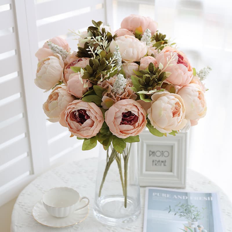 13 estilo europeu núcleo-fiado peônia flor sala de estar casa mesa de jantar decoração flor simulação flor flor falsa