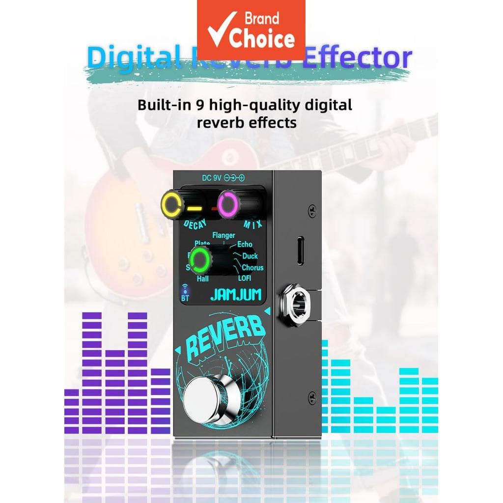 JAMJUM Pedal De Reverberação Digital 9 Modos Áudio USB DC9V True Bypass Compacto Para Baixo Elétrico Ukulele Presente