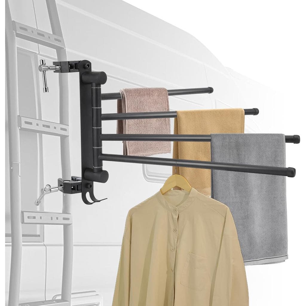 Varal de roupas para RV, Varal de roupas para escada de RV, Quatro braços de 12,7" de comprimento, sem furação, antiferr