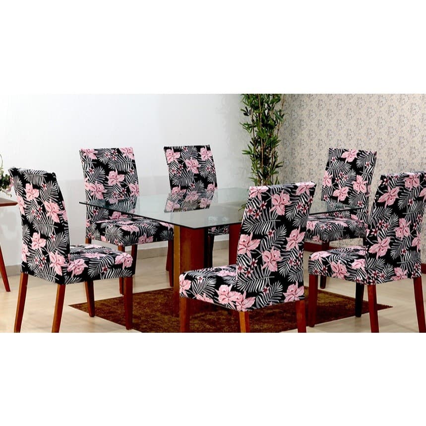 Capa de Cadeira Estampada MALHA Floral 6 peças