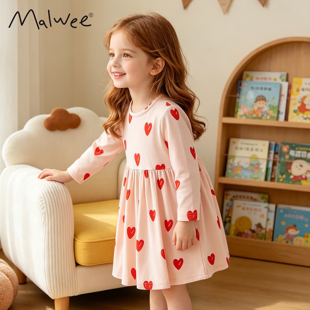 Vestido infantil de outono da Malwee, estilo princesa, respirável, confortável e elegante.
