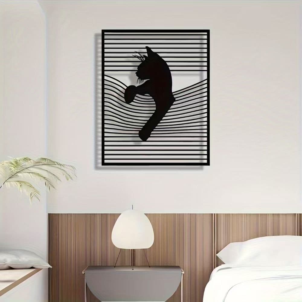 Arte Abstrata de Gato Fofo em Metal para Pendurar na Parede, Pintura Decorativa para Sala de Estar e Fundo de Sofá