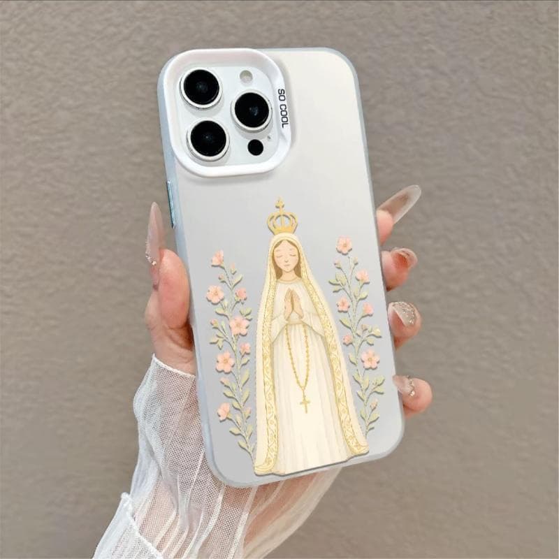 Capinha para iPhone 17/16/15 Pro Max capa celular nossa senhora flores terço anti queda