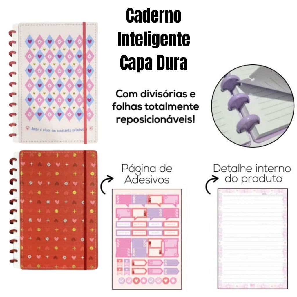Caderno Inteligente 80 Folhas Modelo de Discos Reorganizáveis 29cm Estampado