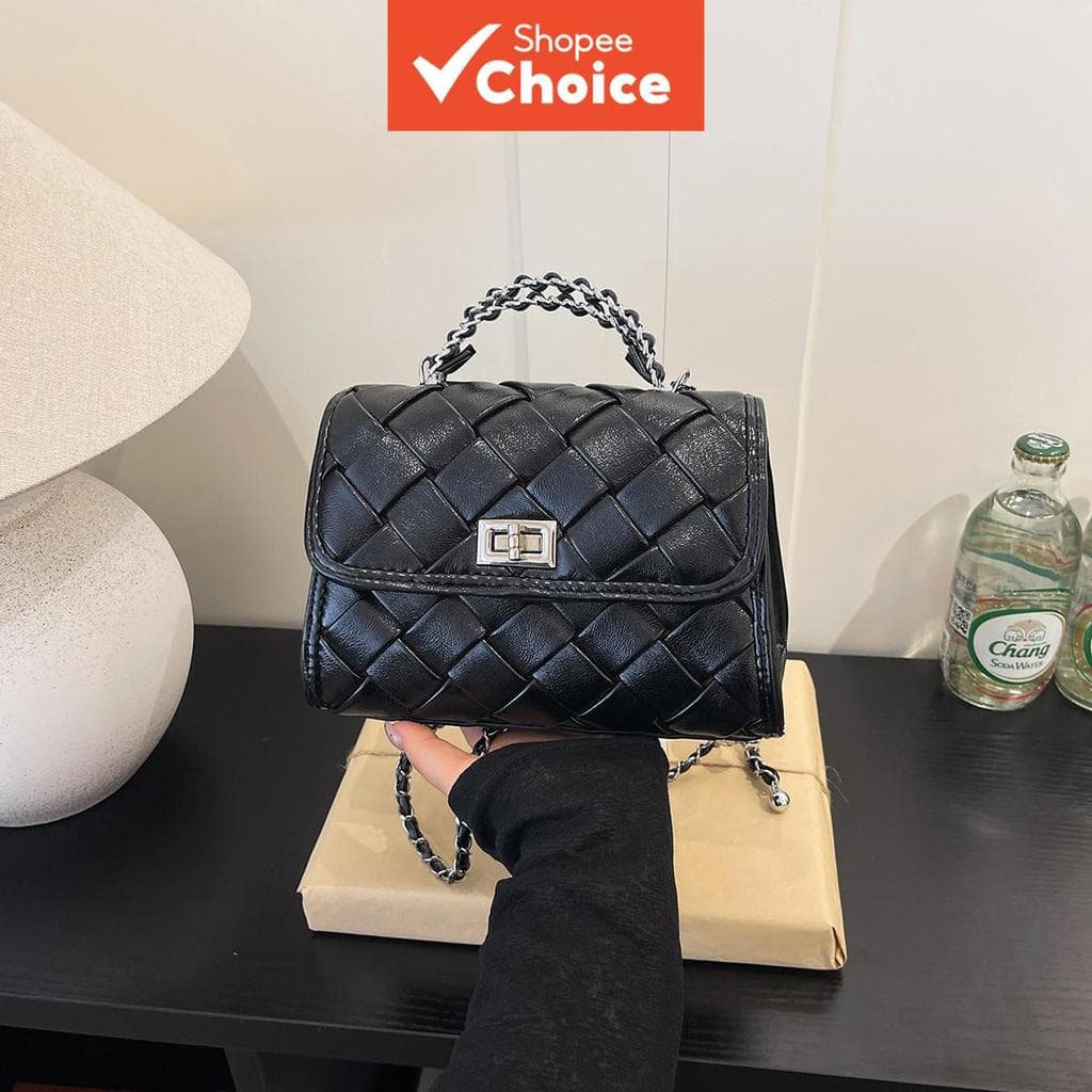 Bolsa tiracolo de moda versátil e retrô com padrão de diamante, bolsa de mão única com formato quadrado, bolsa Lotte,