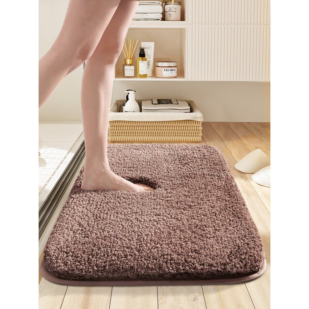 Dajiang tapete de banheiro absorvente, tapete marrom para porta de banheiro, antiderrapante, cor sólida, toalha de chão