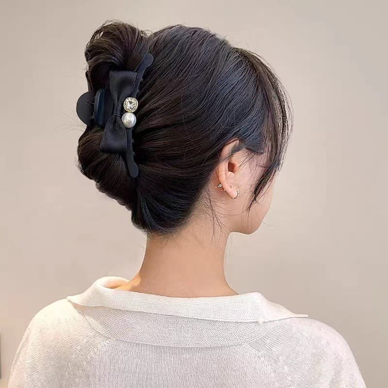 Temperamento francês preto dupla face arco cocar malha Grab clip grande High-End grampo de cabelo feminino cabeça trasei