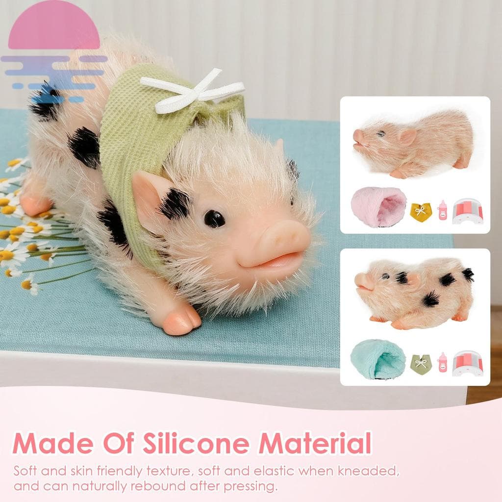 Brinquedo De Porco De Silicone 5 Polegadas Conjunto Com Ponte De Ninho Garrafa De Enfermagem E Babador Para Ornamento De