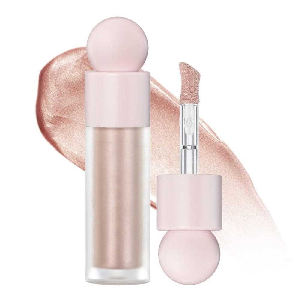 Iluminador líquido para maquiagem, iluminador facial e caneta iluminadora, de maquiagem rosa com glitter.