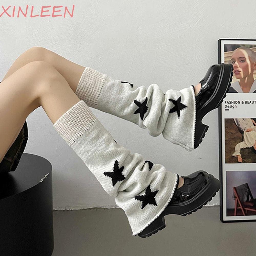 XINLEEN Protetor de Pés de Tricô, Estrela de Cinco Pontas, Dupla Face, Botas Lolita, Aquecedores de Pernas Femininos Que