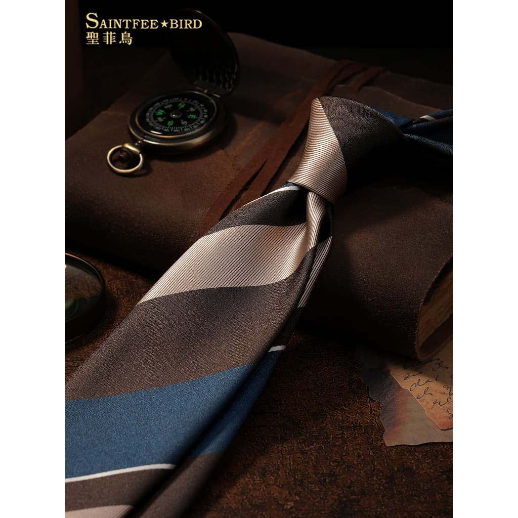 Gravata retrô listrada masculina, feita à mão, cor café, negócios, roupa Formal, casamento, noivo, versão coreana, terno