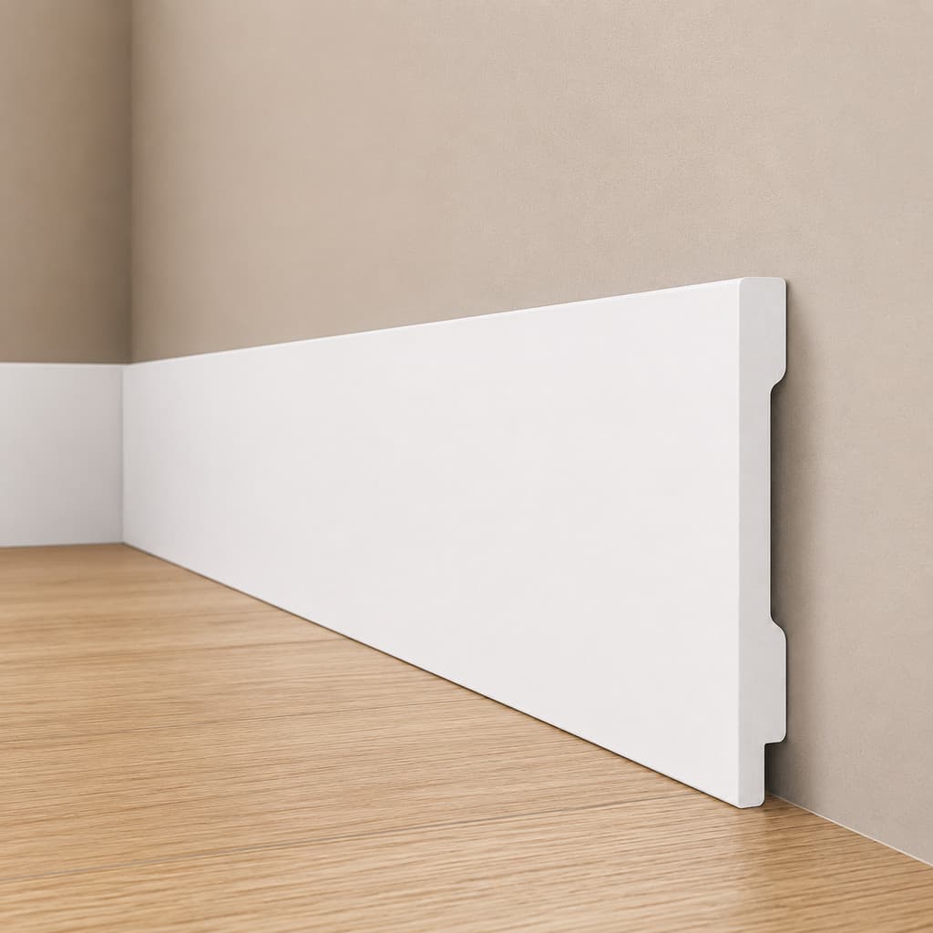 Kit 8 Barras Rodapé Poliestireno Liso Branco 7cm 1m