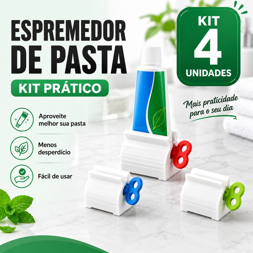 Kit 4 Espremedores de Pasta de Dente Giratório Evita Desperdício, Fácil de Usar e Econômico