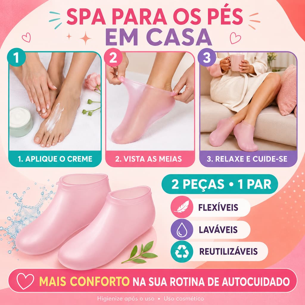 Par de Meias de Silicone Reutilizáveis para Hidratação e Cuidados com os Pés