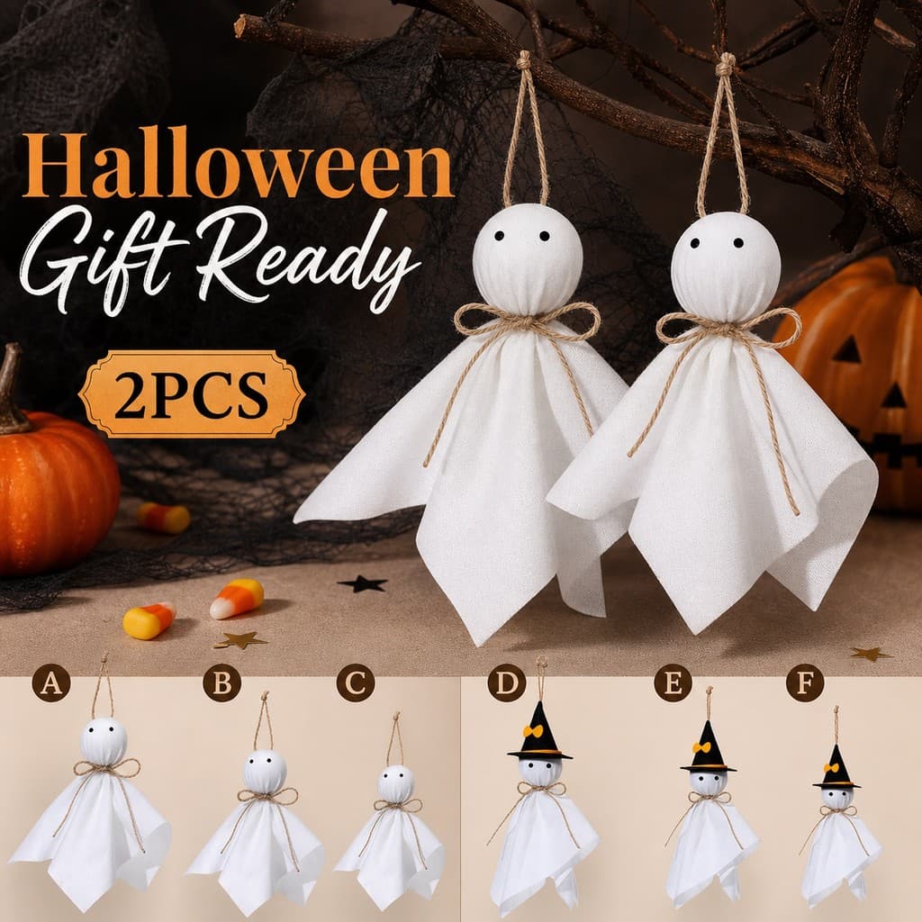 2 Pçs Halloween Fantasma Pendurado Decoração Ornamento De Tecido Branco Com Arco De Corda De Juta Para Configuração De C