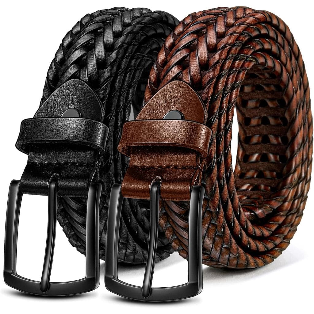 Cinto de Couro Trançado Masculino BULLIANT, Pacote com 2, 1 3/8" - Embalado em Caixa de Presente |   Elegância Discreta