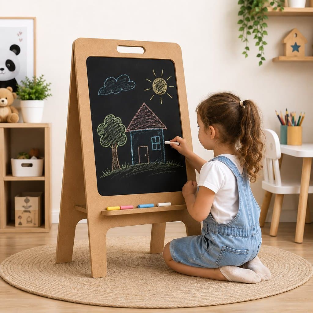 Kit Lousa Infantil com Banco – Quadro Negro Montessori 50cm Altura